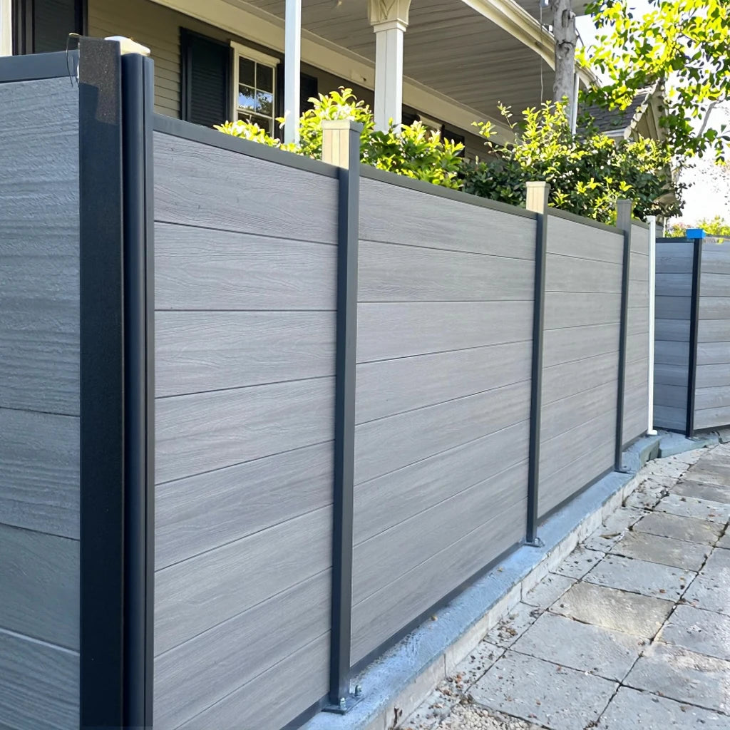 Outdoor Garden Privacy WPC Fence Panel Board Co-Extrusion 3D Model with Metal Plastic Frame for Yard House
