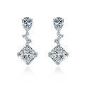 925 Silver Cut Cubic Zirconia Bridal Dangle Earrings Clear Square Drop Earrings