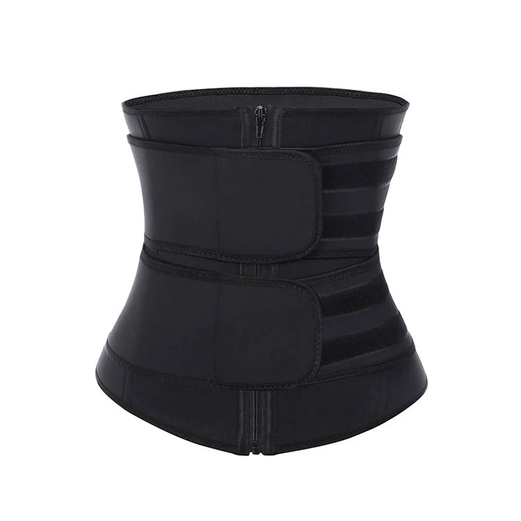 HEXIN Black 7 Steel Boned Large Size Plunging Double Belt Latex Waist Trainer Private Label