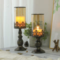 Hot Selling Retro Black Brushed Gold Glass Candle Holder Windproof Dining Table Candle Holder Decoration for Home Decor