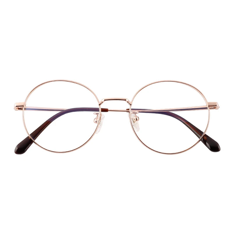 Latest Avant-Garde Rose Gold Round Metal Titanium Eyeglasses Frames for Optical
