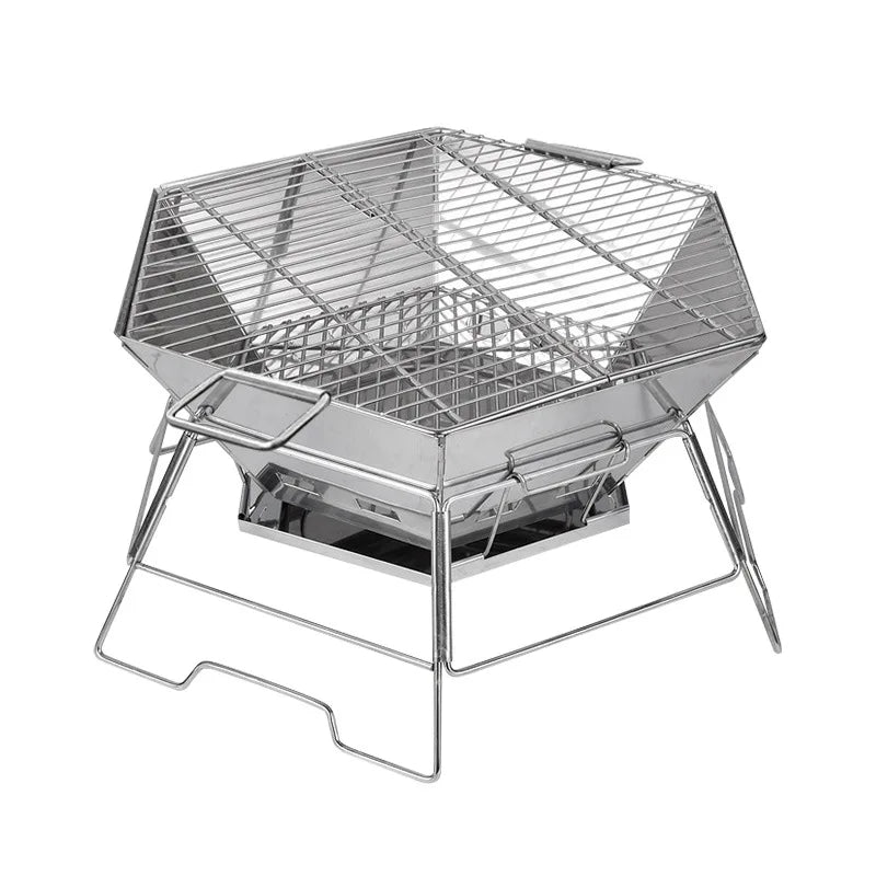 Portable Stainless Steel Hexagonal BBQ Grill for Outdoor Camping and Picnics Collapsible Design Charcoal Fuel