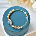 Hand Made Wire Wrapped 14k Gold Filled Natural Fresh Water Pearl Aquamarine Bangle  Healing  Crystal Gemstone  Jewelry