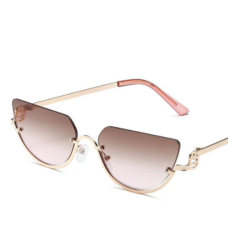 2025 Wholesale Fashion Women Hip Hop Half Frame Sunglasses Small Frame Cat Eye Retro Vintage Metal Frame Sunglasses