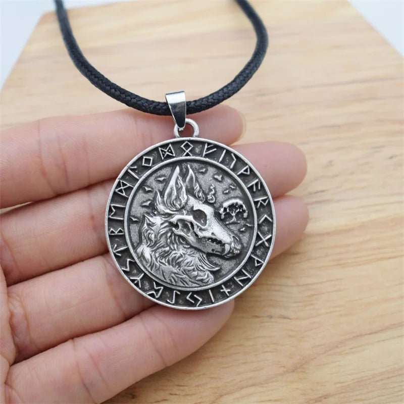 Nordic Warrior Men's Jewelry Elder Futhark Runes Viking Horse Head Skull Pendant Necklace