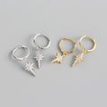 Wholesale 18k Gold Plated Stars Earrings Fine 925 Sterling Silver Inlay Diamond Stars Drop Earrings for Women