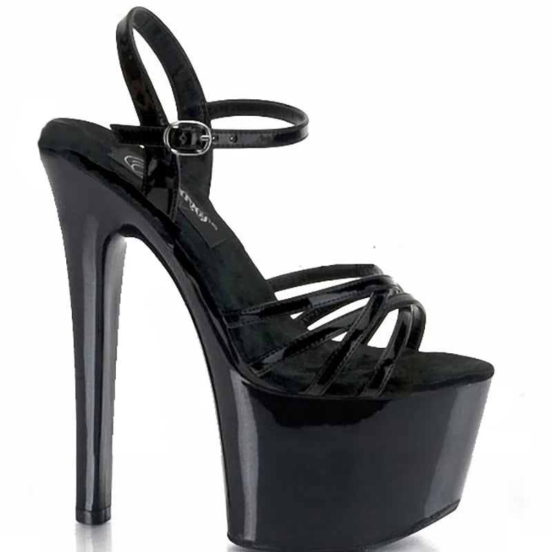 Black tape thin heel 17 cm anti slip wear-resistant pole dance T-stage model walk show high heels summer large sandals