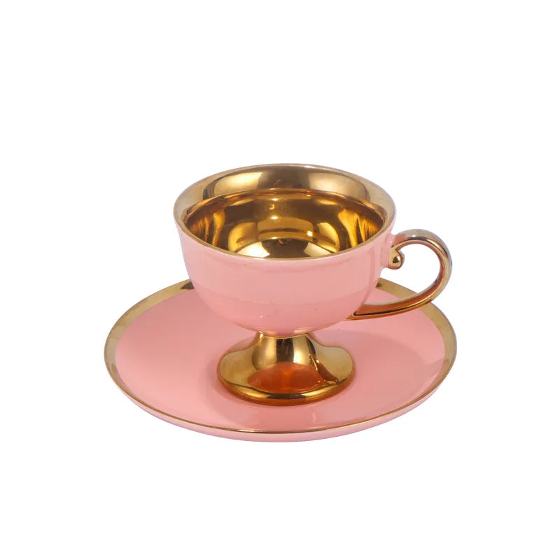 Solhui 6 Set European-style Gold-plated Afternoon Tea Coffee Cup and Saucer Business Gift Ceramic Mug Set