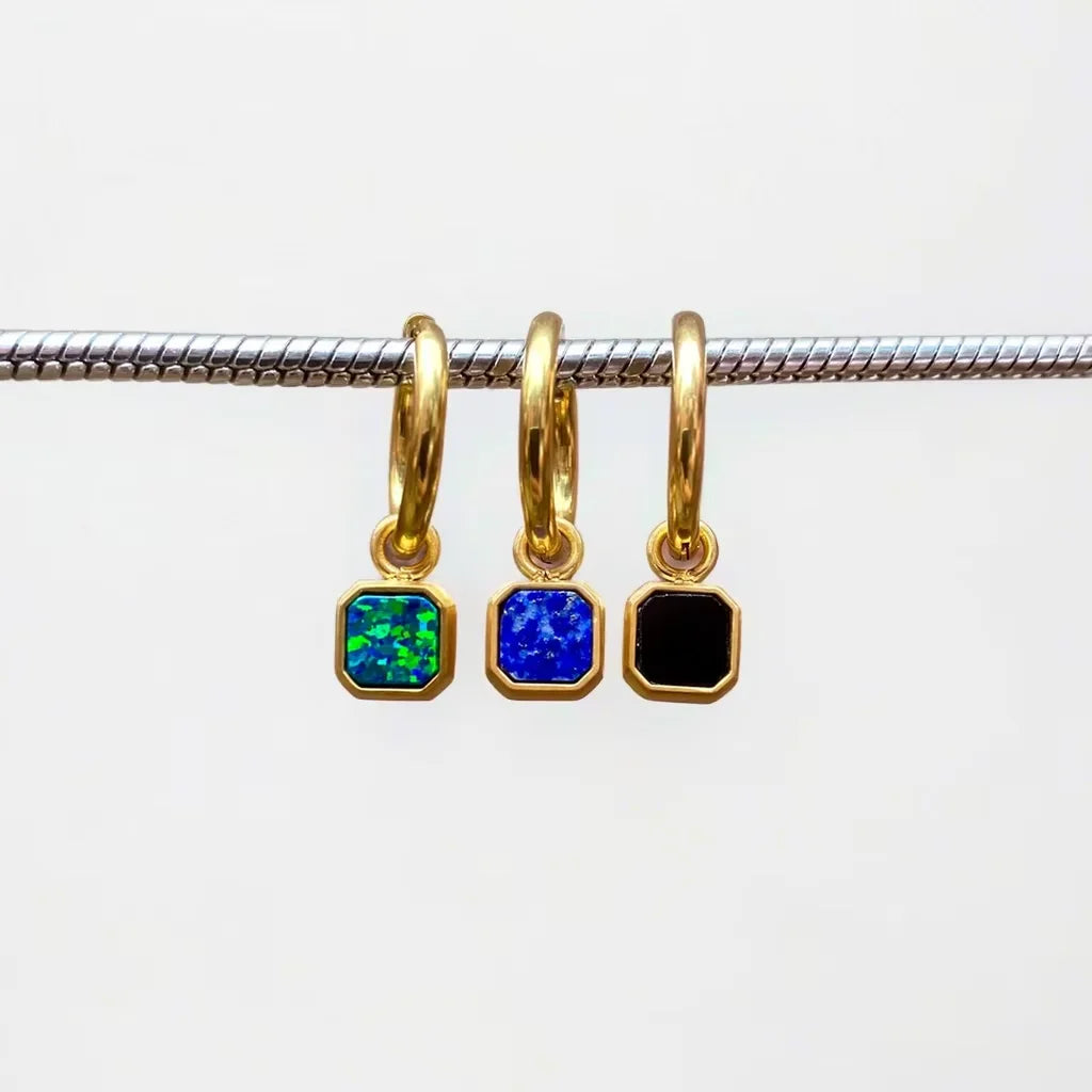 Top Selling Products Gemstone Earrings Unique Accessories 18k Gold Stainless Steel Men Jewelry Square Black Onyx Dangle Earring