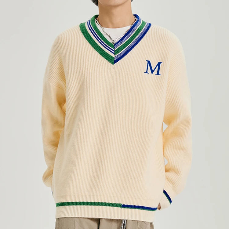 Custom Oem/Odm Men Sweater Long Sleeve V Neck Knitwear Pullover Winter Designer Knitted Jumper Custom Knit Sweater Men