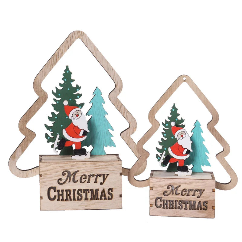 Wholesale 3D Led Lights Wooden Christmas Ornaments Unfinished Wood Cutouts for Xmas
