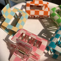 5cm Small Chess Checked Plastic square Hair Clamp Strong Hold Checkered PVC Acrylic Acetate Hair Claws Clip Checker Hair Claw