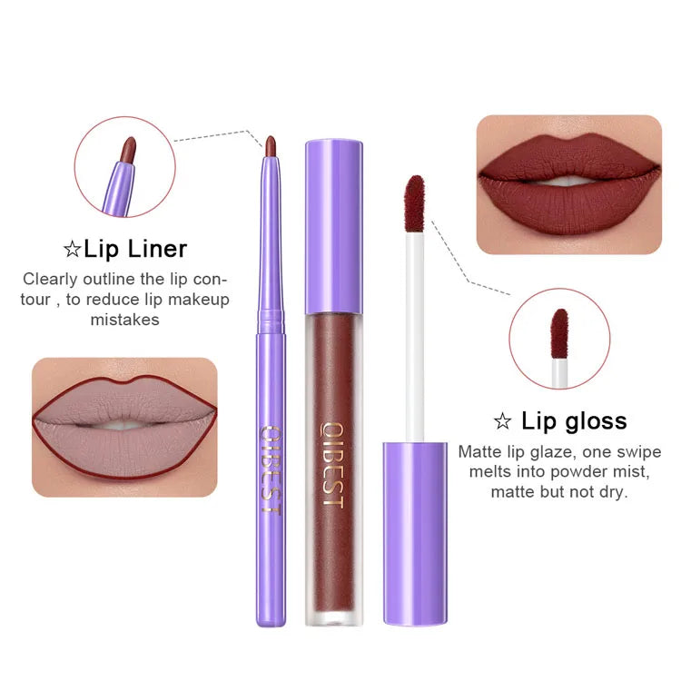 QIBEST Hot Selling 7Colors Colorful Lip Liner Pencil  Matte Lip Gloss Set for Gift