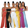 2026 New Women's Summer Sets Solid Color Tube Top Wide Leg Pants Trousers High Waist Stretch Feet Pants Set
