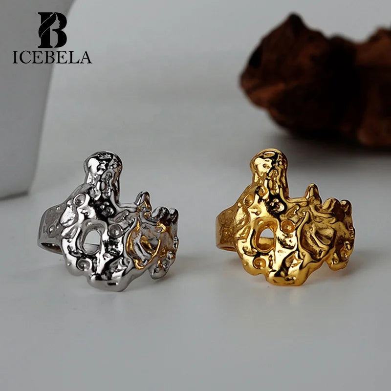 ICEBELA Jewelry Celi French Style S925 Sterling Silver Irregular Shaped Hammer Gold Sterling Silver Dainty Finger Ring for Girls