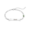 Personalized Id Name Bar Bracelets With Figaro Chain Birthstone Customized Gift for Women Men Couple Bracelet