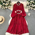 LE2504 Women's Midi Dresses Sweet Heavy Industry Chain Fringe Flowery Long Dress for Socialite Holiday Parties Boutique Outfit