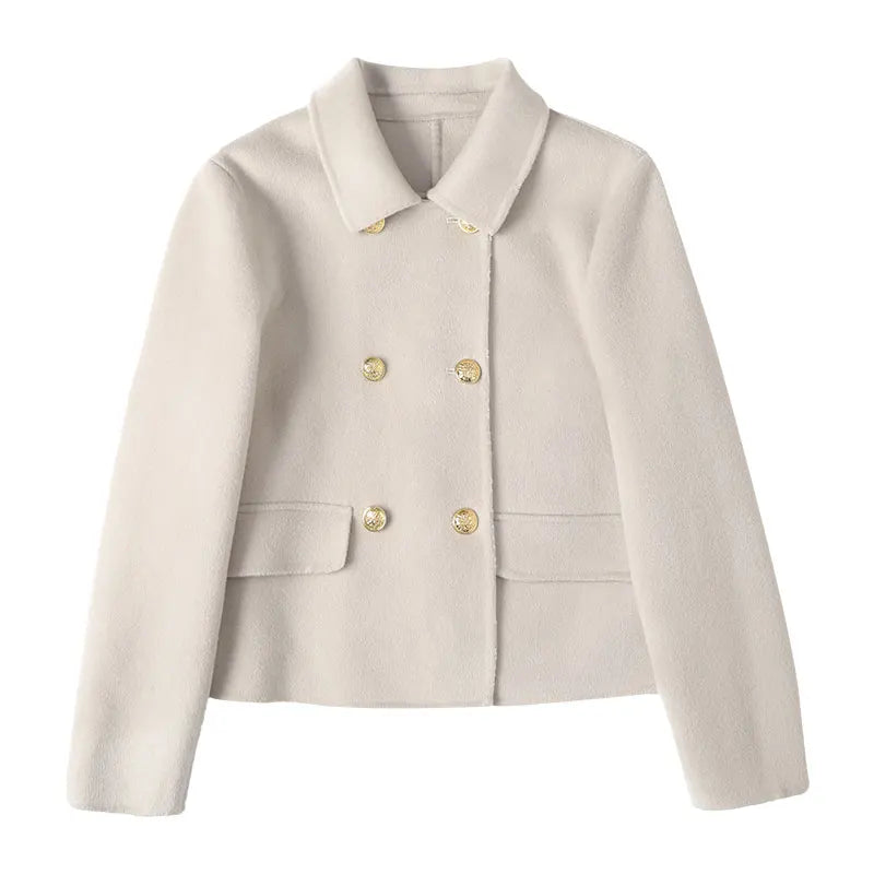 Wholesale Custom Cashmere Woolen Overcoat Double Breasted Winter Cropped Wool Coats Women