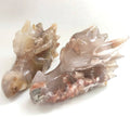 12 cm Flower Agate Dragon Head Carving Natural Reiki Crystal Carved Dragon Skulls Head Feng Shui