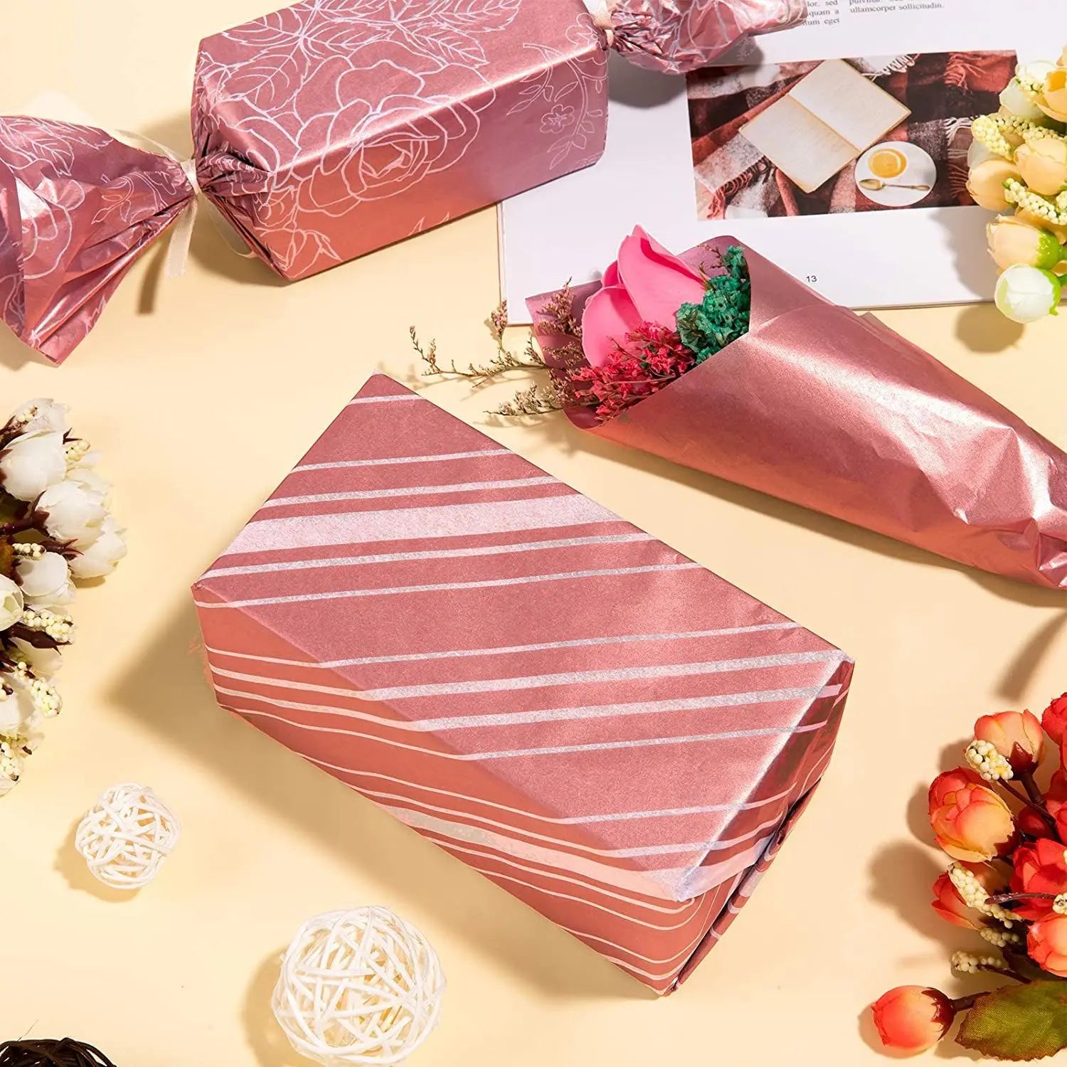 17gsm Rose Gold Tissue Paper  Festival Metallic Wrapping Paper for Gift