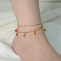 Summer Foot Jewelry Double Chain Square Charm 18K Gold Plated Stainless Steel Anklets for Women