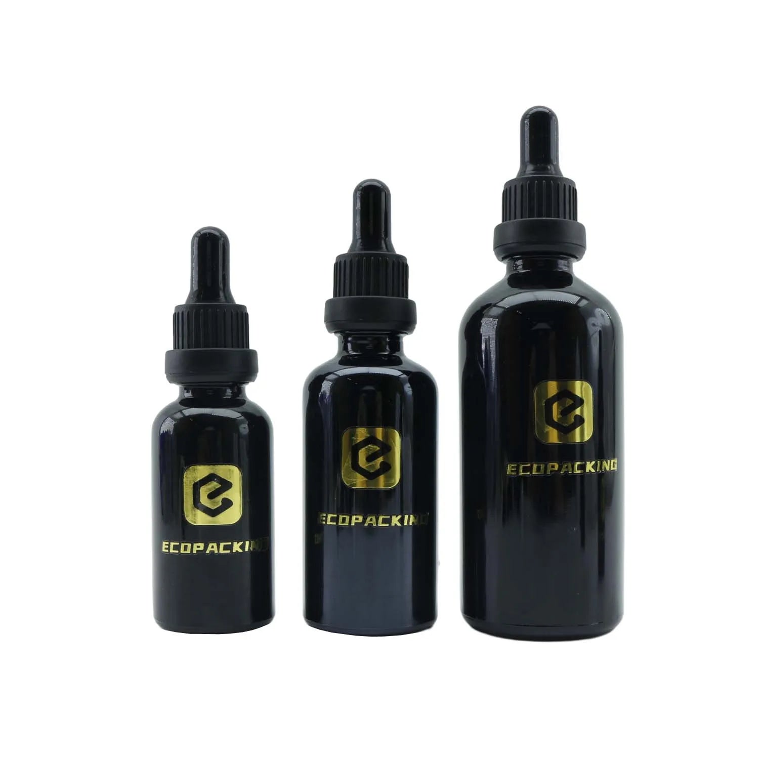 Cosmetic Packaging Empty Serum Bottle 5ml 10ml 15ml 20ml 30ml 50ml 100ml Shiny Black Glass Ropper Bottles for Hair Oil