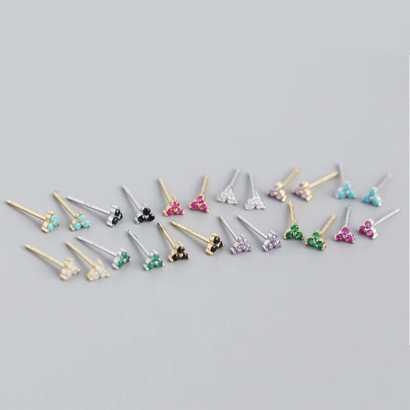 Minimalist Women Gold Cute Small Zircon Piercing Earrings Jewelry 925 Sterling Silver Inlaid Crystal Stud Earrings