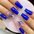 Stocked Medium Length Ballerina Blue butterfly Press on Nails Wholesale Gel Nails Products False Nails Salon