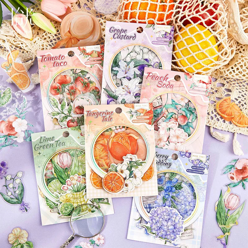 20 Die-cut Stickers Per Pack Fruit Tea Party Series 6 DIY Decorative Stickers for Handbook Bottoming