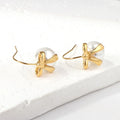 Fashion Stainless Steel 18k Gold Plated Jewelry Earrings Exquisite White Imitation Pearl Earrings Cute Bow Pearl Stud Earrings