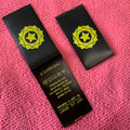 Middle Fold Yellow logo Washing Content Satin Fabric Labelloop Fold Sewing on Printing Polyester Label