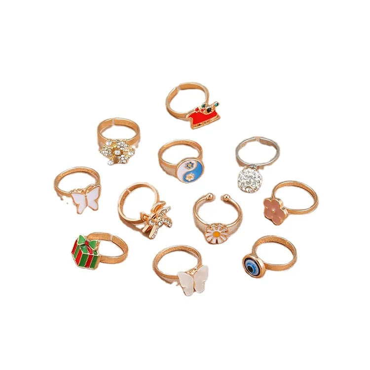 G1202 Rotatable Spin Kids Ring Jewelry Butterfly Unicorn Clover Spinner Rings Spinning Rotating Fidget Rings for Anxiety