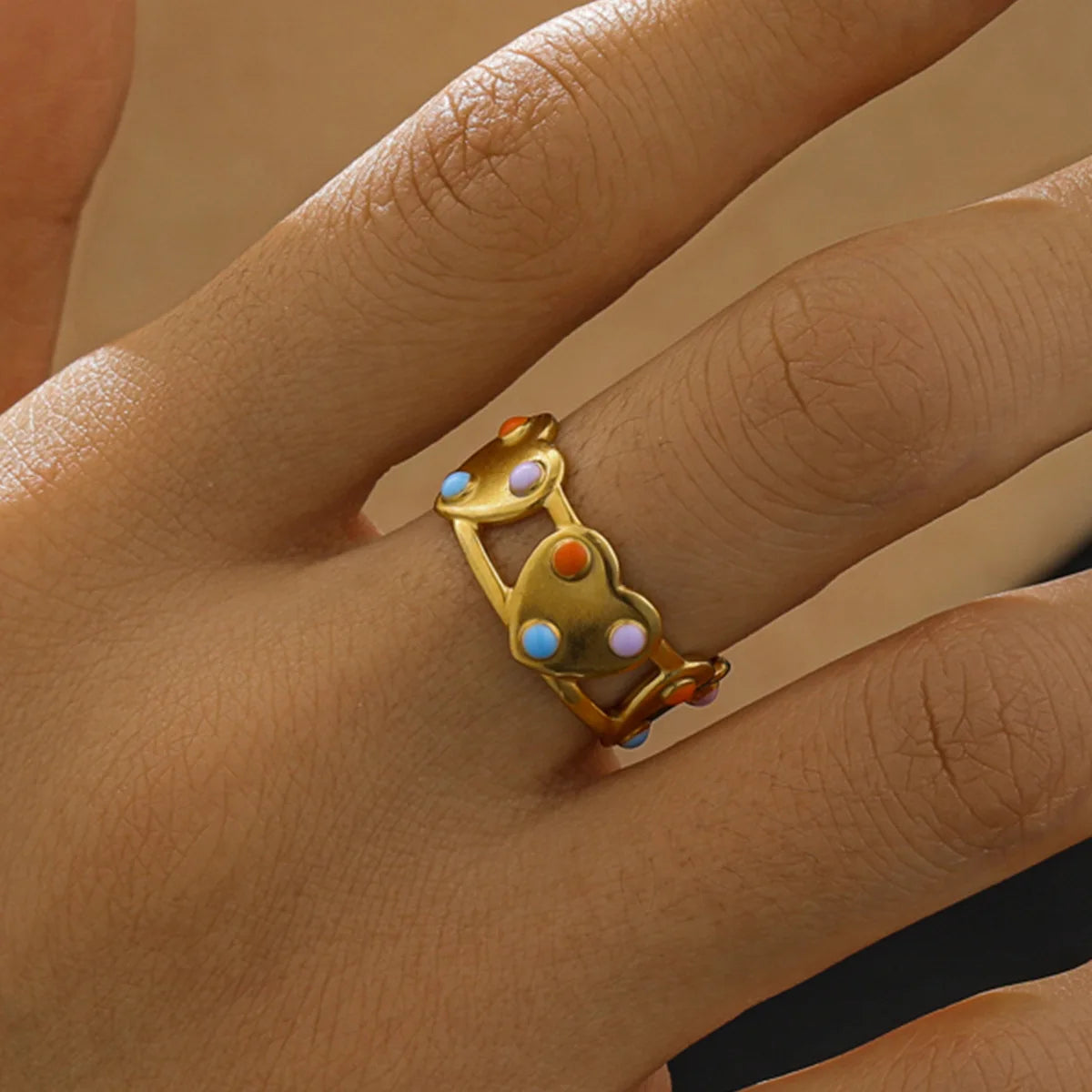 Beimai OEM Anillo Sweet and Fresh Colorful Oil Drip love Rivet Stainless Steel Open Ring