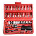 Red Box Diy Hand Tools Set 46PCS 1/4"Dr Socket Wrench 24t Ratchet Handle S2 Bits Tool Set