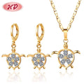 Wholesale Fashion Women 18KLaminated Gold Wholesale White Cute Turtle Zircon Earring Necklace Jewelry Sets for Women