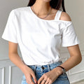 Wholesale Custom Plain Single Shoulder Short Sleeve Blank Women T Shirt