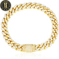Luxury 8.5mm Gold Plated Brass AAAAA Zircon Diamond Cuban Link Chain Bracelet Iced Out Zircon Jewelry for Men Women