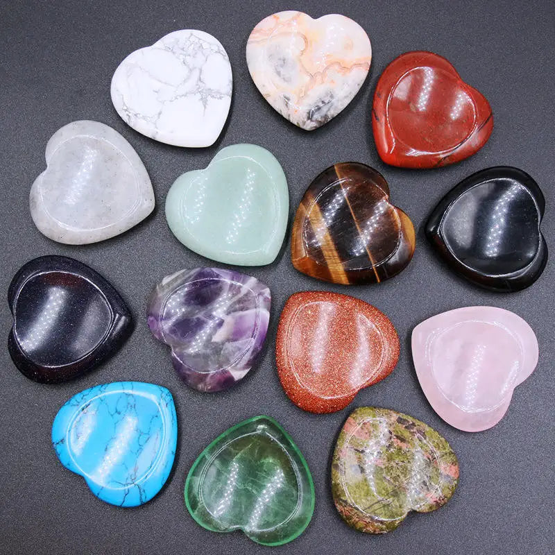 Good Quality Promotional 40mm Natural Healing Spoctrolite Massage Chakra Heart Shape Worry Stone for Jewelry Making
