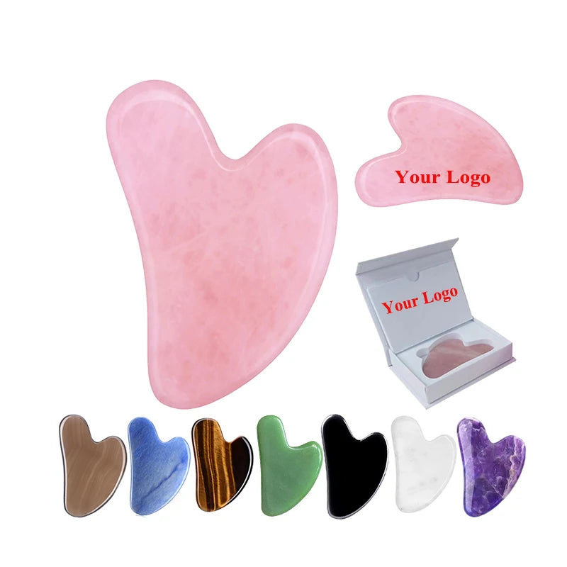 Facial Massager Tool Rollers Set Heart-shaped Pink Crystal Scraping Board Jade Facial Massage Roller Gua Sha