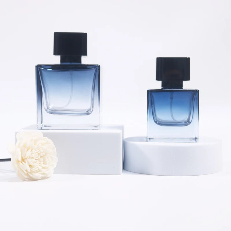 ODM & OEM Custom 50ml & 100ml Glass Perfume Bottle Round Shape with Pump Sprayer Screen Printing Custom Color Logo Series Box