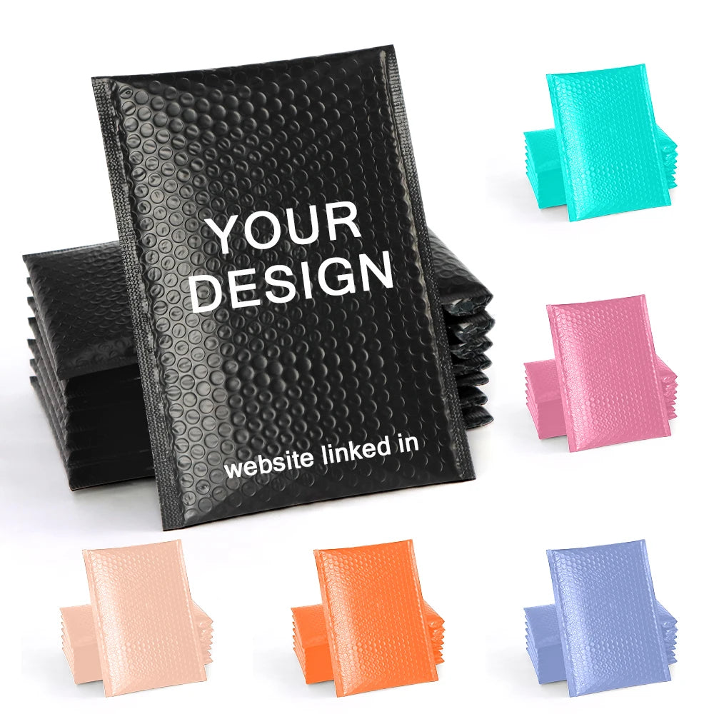 100 MOQ Poly Bubble Mailers Print Logo Air Mailing Bags Envelope Express Shipping Package