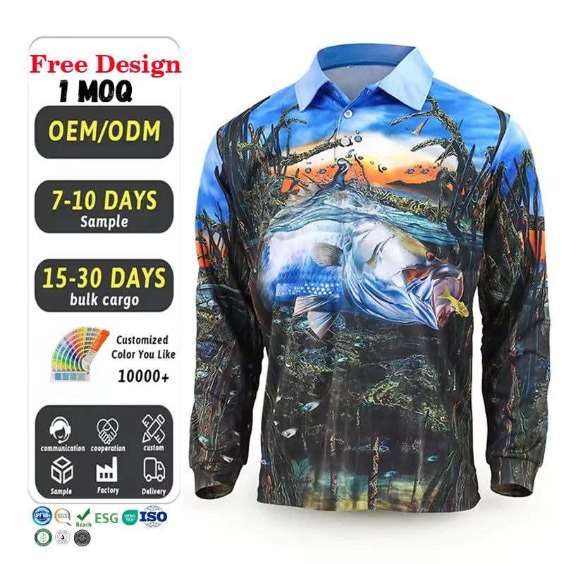 Custom Fishing Tops Long Sleeves Fishing Shirt Lightweight Fishing Polo Shirts Design Your Own Emf protection Fishing Polo Shirt
