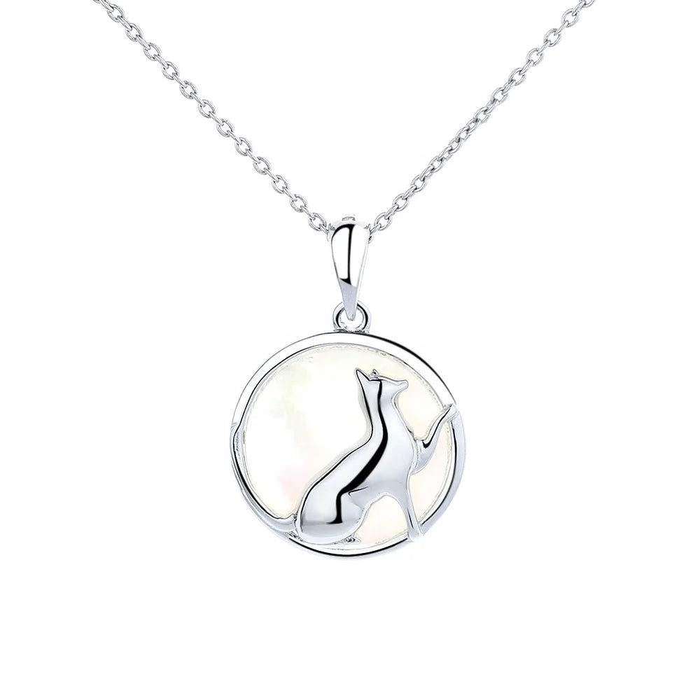 925 Sterling Silver Jewelry cat White Shell Lady Necklace Animal