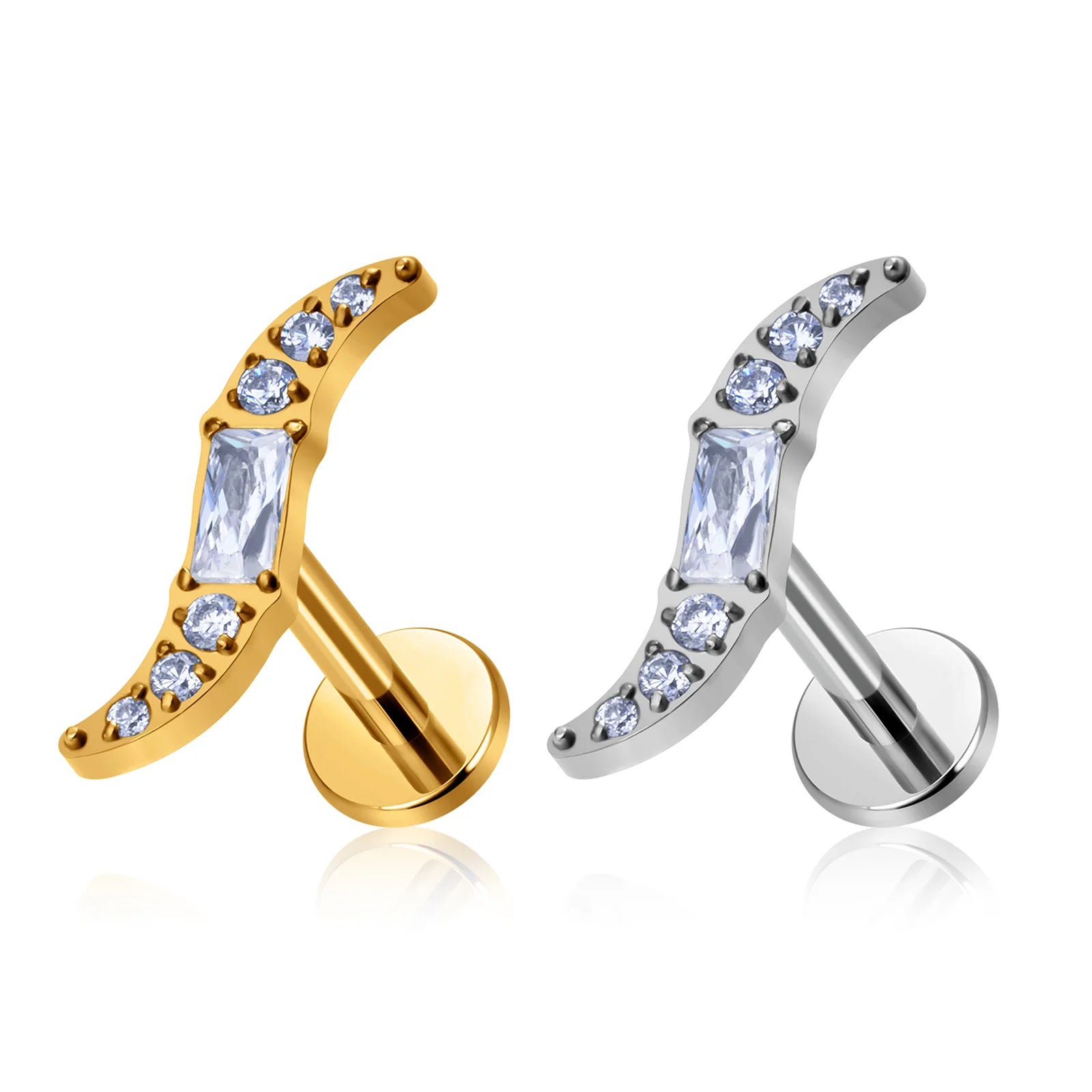 ASTM F136 16G Gold Titanium Ear Stud Tragus Helix Daith Cartilage Piercing Earrings Internal Thread Labret Piercing Lip Ring