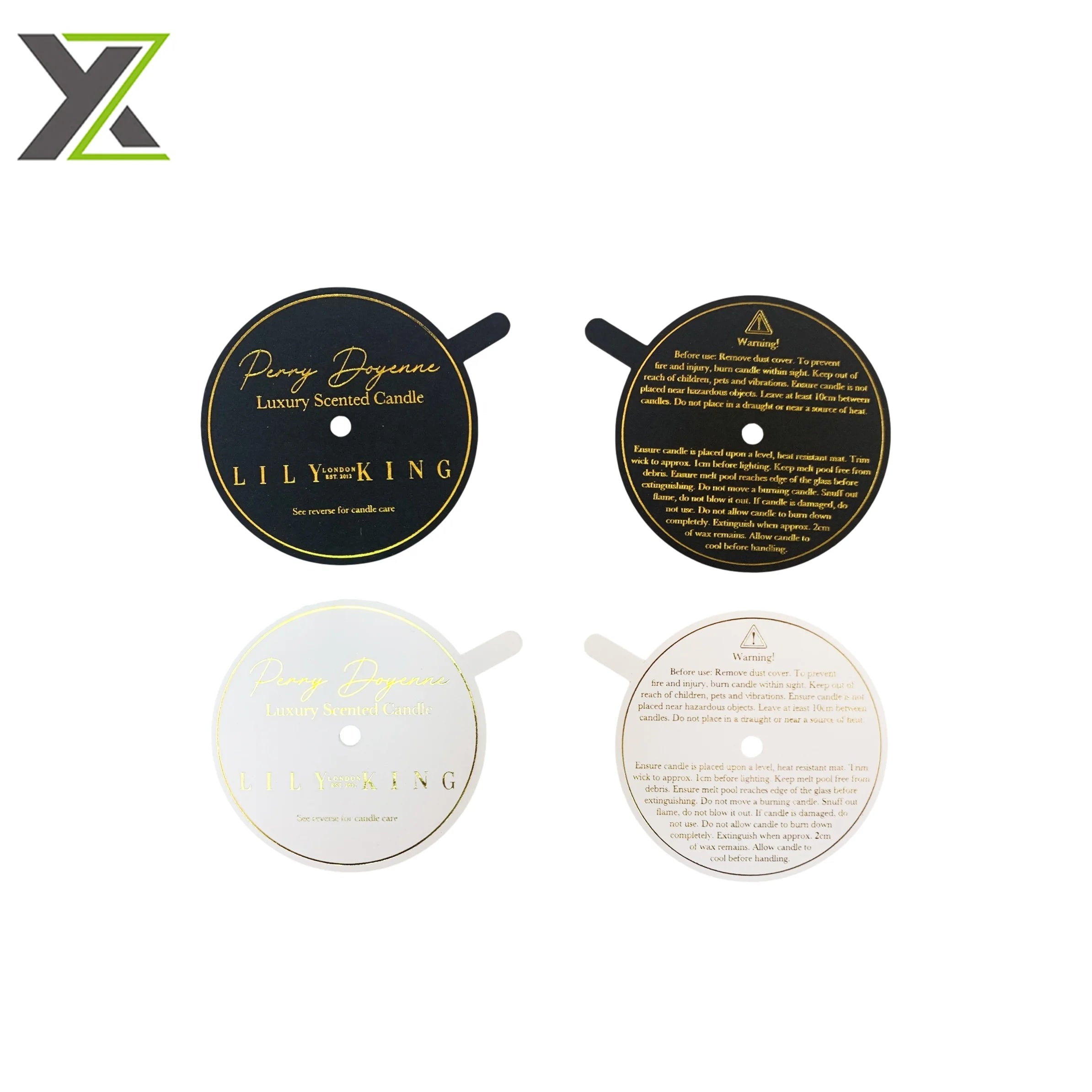 Custom Gold Foiling Dust Protector Label Double Sided Round Design for Candles Printed on Coated and Art Paper