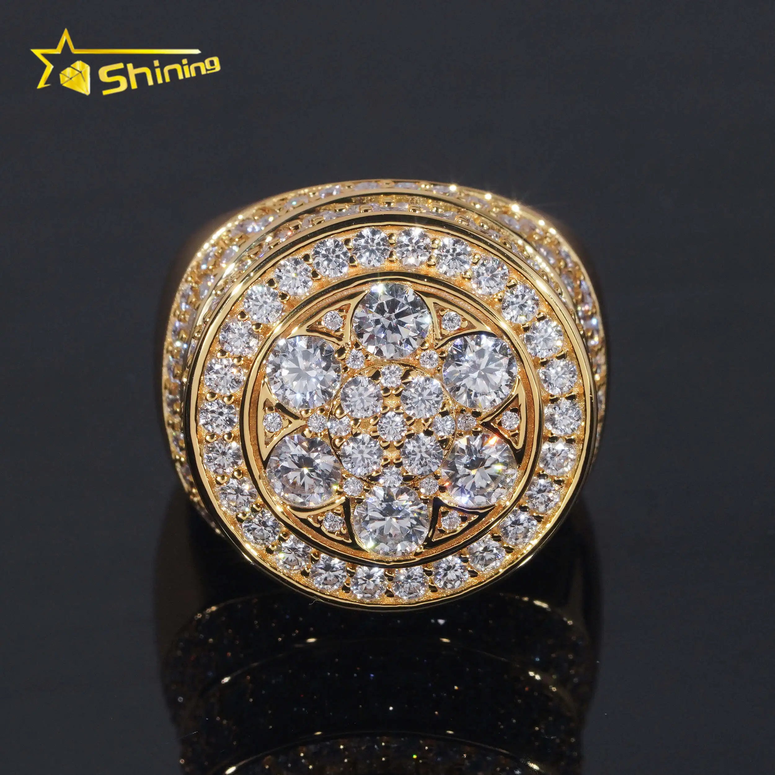 Fine Jewelry 925 Sterling Silver Gold Plated Hip Hop Jewelry New Style VVS Diamond Moissanite Iced Out Hip Hop Ring