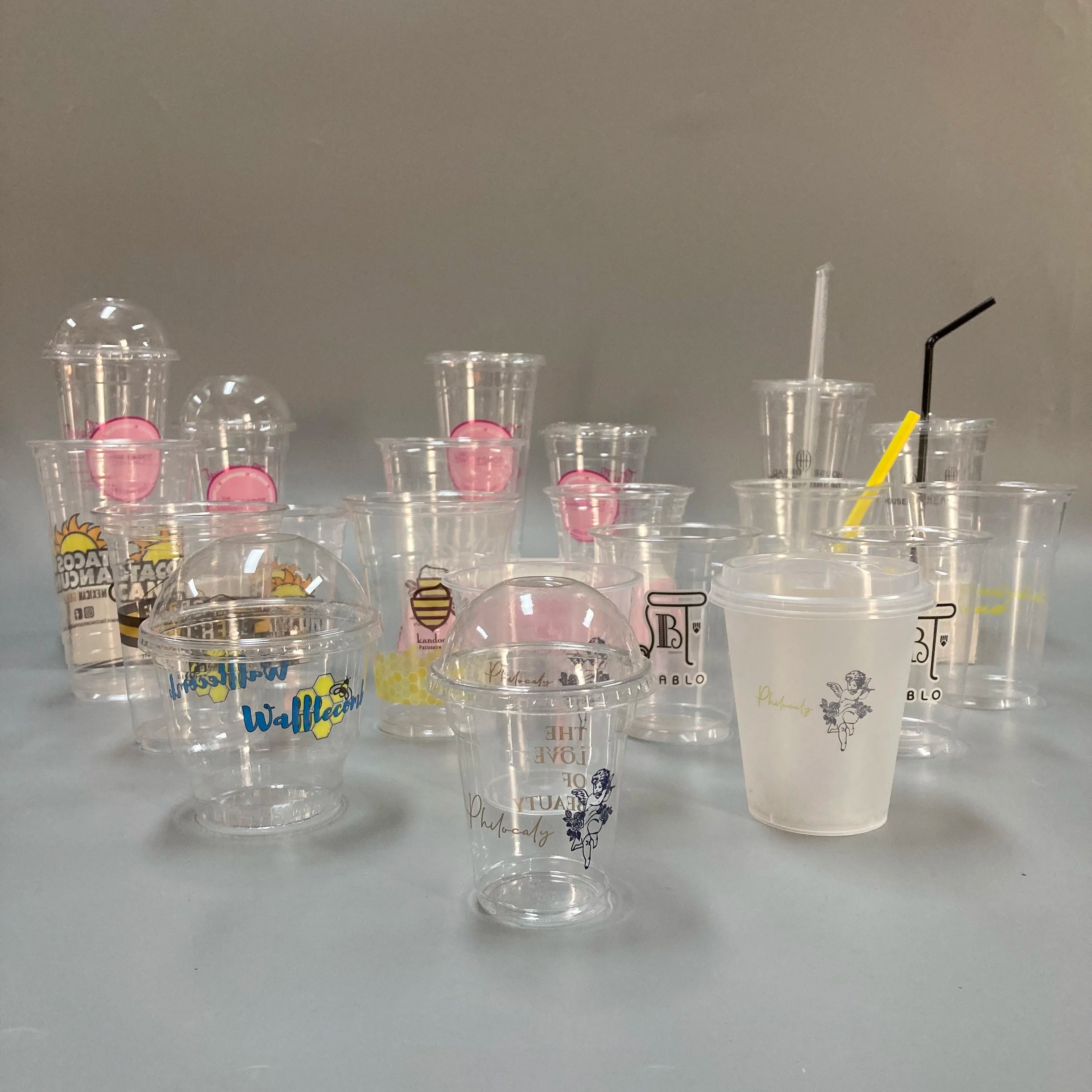 New Arrivals Takeaway 12oz 16oz 20oz Cup Plastic Coffee Cups Plastic Iced Coffee Cups With Dome Flat Lids