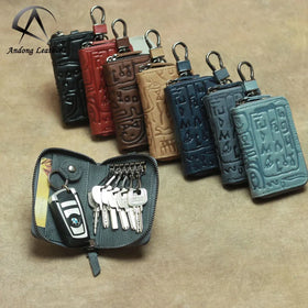 Andong Cowhide Key Case Genuine Cow Leather Card Case Car Key Case Coin Purse Zipper Pocket Men Women Cards Holders