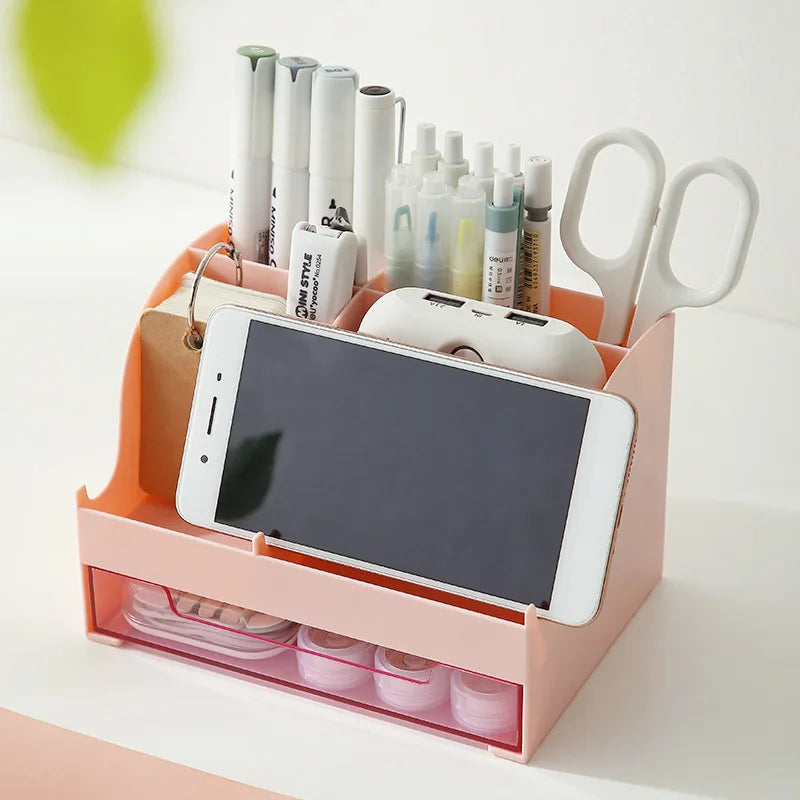 Creative Desk Organizer Pen Holder with Drawer Stationery for Teachers
