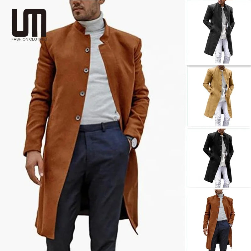 Liu Ming Autumn Winter 2024 New Product Men Fashion Woolen Jacket Overcoat Plus Size Long Trench Coat